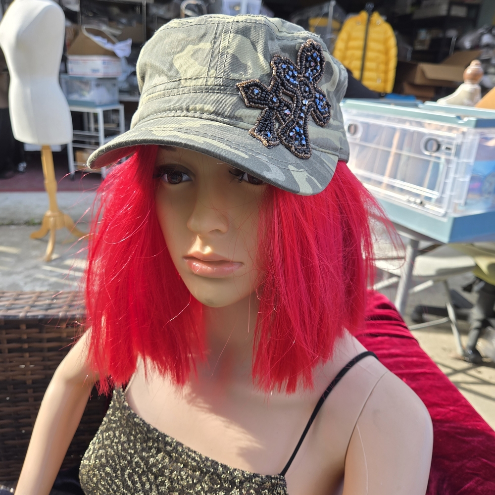 Camo Military Cadet Hat with Beaded Cross Patch One Size
